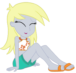 Size: 1696x1619 | Tagged: safe, alternate version, artist:gmaplay, part of a set, derpy hooves, equestria girls, equestria girls series, g4, spring breakdown, spoiler:eqg series (season 2), clothes, cute, derpabetes, eyes closed, feet, female, open mouth, sandals, simple background, sitting, solo, swimming trunks, swimsuit, transparent background, vector