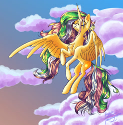 Size: 1280x1307 | Tagged: safe, artist:rainbowmoron, princess celestia, alicorn, pony, g4, cloud, flying, sky, solo