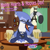 Size: 1920x1920 | Tagged: safe, artist:facelessjr, oc, oc only, oc:gaela, bird, blue jay, griffon, alcohol, curtains, happy, heart hands, hearts and hooves day, lamp, lying down, mug, musical instrument, open mouth, piano, picture frame, pillow, pose, smiling, stage, table, text, window