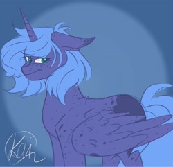 Size: 2048x1975 | Tagged: safe, artist:kaifeather, princess luna, alicorn, pony, cute, floppy ears, folded wings, freckles, lunabetes, s1 luna, wings, younger