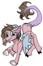 Size: 528x801 | Tagged: safe, artist:cocolove2176, oc, oc only, draconequus, draconequus oc, flower, flower in hair, forked tongue, simple background, solo, tongue out, white background