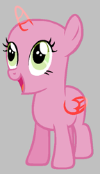 Size: 413x715 | Tagged: safe, artist:diamondbellefan25, alicorn, pony, g4, the super speedy cider squeezy 6000, bald, base, excited, female, filly, gray background, happy, open mouth, simple background, solo