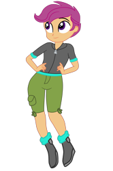 Size: 2534x3816 | Tagged: safe, artist:gmaplay, scootaloo, equestria girls, g4, clothes, female, hand on hip, high res, looking up, shoes, shorts, simple background, solo, transparent background, vector
