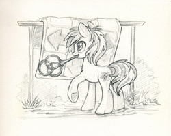 Size: 990x788 | Tagged: safe, artist:maytee, oc, oc only, earth pony, pony, carpet, monochrome, sketch, solo, traditional art