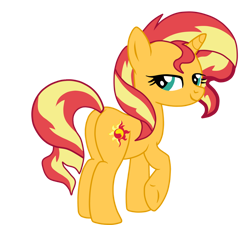 Size: 942x848 | Tagged: safe, artist:gmaplay, sunset shimmer, pony, unicorn, backwards cutie mark, bedroom eyes, bunset shimmer, butt, female, looking at you, looking back, plot, raised hoof, seductive, simple background, solo, transparent background, vector