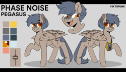 Size: 7000x4000 | Tagged: safe, artist:viktiipunk, oc, oc only, oc:phase noise, pegasus, pony, crystal oscillator, cutie mark, looking at you, multimeter, reference sheet, smiling, solo, spread wings, wings, xtal, yellow eyes