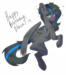 Size: 1793x2048 | Tagged: safe, artist:chibadeer, oc, oc only, oc:blaze, alicorn, pony, alicorn oc, female, happy birthday, horn, mare, simple background, solo, white background, wings