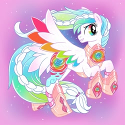 Size: 2000x2000 | Tagged: safe, artist:mediocremare, oc, oc only, oc:prisma rose, pegasus, pony, armor, colored wings, female, high res, mare, multicolored wings, solo, wings