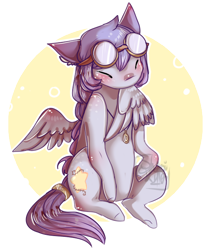 Size: 538x643 | Tagged: safe, artist:shiroikitten, oc, oc only, oc:zoneitie, pegasus, pony, female, goggles, grooming, mare, preening, solo