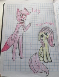 Size: 393x512 | Tagged: safe, artist:gecktarina13, fluttershy, g4, crossover, lucy (miniforce), miniforce, sitting, waving