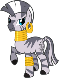 Size: 5498x7286 | Tagged: safe, artist:stabzor, zecora, pony, zebra, g4, .svg available, absurd resolution, bracelet, ear piercing, earring, female, jewelry, leg rings, looking at you, neck rings, piercing, raised hoof, simple background, smiling, solo, transparent background, vector