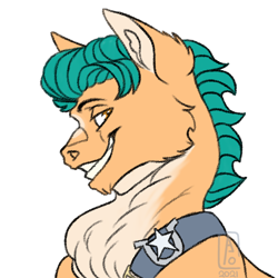 Size: 1048x1048 | Tagged: safe, artist:anelaponela, hitch trailblazer, earth pony, pony, g5, cheek fluff, chest fluff, ear fluff, grin, icon, looking at you, male, simple background, smiling, smiling at you, smirk, solo, teeth, white background