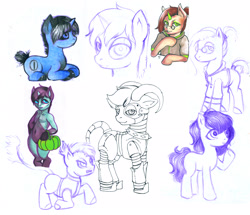 Size: 2886x2478 | Tagged: safe, artist:leastways, oc, oc only, oc:iso, oc:owel', earth pony, pony, unicorn, high res, marker drawing, pen drawing, pencil drawing, sketch, sketch dump, traditional art