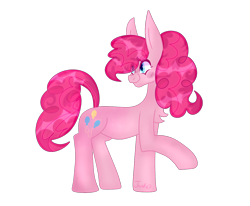 Size: 1300x1070 | Tagged: safe, artist:php163, part of a set, pinkie pie, earth pony, pony, g4, art, big ears, chest fluff, chubby, cute, diapinkes, digital art, female, fluffy mane, looking offscreen, mare, raised hoof, signature, simple background, smiling, solo, transparent background, vector