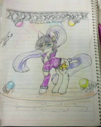 Size: 920x1149 | Tagged: safe, artist:beyond_inside, coloratura, earth pony, pony, g4, clothes, countess coloratura, female, lined paper, mare, raised hoof, signature, solo, traditional art