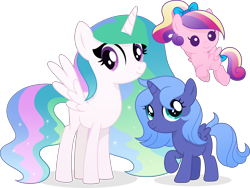 Size: 6057x4545 | Tagged: safe, artist:inaactive, princess cadance, princess celestia, princess luna, alicorn, pegasus, pony, g4, absurd resolution, alicorn triarchy, baby cadance, cewestia, female, filly, filly celestia, filly luna, pegasus cadance, royal sisters, siblings, simple background, sisters, transparent background, vector, woona, younger