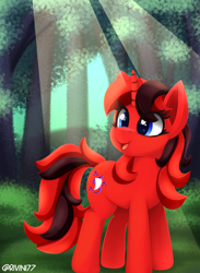 Size: 2200x3000 | Tagged: safe, artist:rivin177, oc, oc only, pony, unicorn, blue eyes, commission, crepuscular rays, forest, high res, highlights, redesign, solo, tree