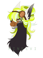 Size: 1662x2265 | Tagged: safe, artist:minelvi, oc, oc only, earth pony, pony, bust, chest fluff, ear fluff, earth pony oc, eyelashes, goggles, signature, simple background, solo, transparent background