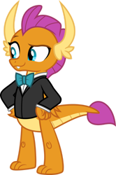 Size: 900x1356 | Tagged: safe, artist:cherrygrove, smolder, dragon, g4, bowtie, bowties are cool, clothes, dragoness, elegant, female, simple background, solo, suit, transparent background, vector