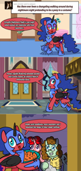 Size: 1280x2680 | Tagged: safe, artist:ladyanidraws, oc, oc:pun, pony, ask pun, ask, clothes, costume, female, filly, glasses, nightmare night costume