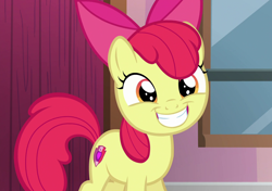 Size: 1530x1080 | Tagged: safe, screencap, apple bloom, earth pony, pony, g4, on your marks, adorabloom, cute, female, filly, smiling, solo, the cmc's cutie marks