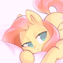 Size: 1602x1602 | Tagged: safe, alternate version, artist:mirroredsea, fluttershy, pegasus, pony, g4, :<, cute, female, lidded eyes, looking sideways, mare, shyabetes, solo