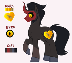 Size: 1200x1050 | Tagged: safe, artist:enigmadoodles, oc, oc only, hybrid, pony, magical gay spawn, male, offspring, parent:king sombra, parent:lord tirek, raised hoof, red and black oc, reference sheet, solo