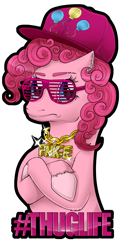 Size: 1600x3149 | Tagged: safe, artist:lucieniibi, pinkie pie, earth pony, pony, g4, 2013, cap, chains, crossed arms, female, glasses, hat, mare, no more ponies at source, rapper pie, simple background, solo, thug life, transparent background, unshorn fetlocks
