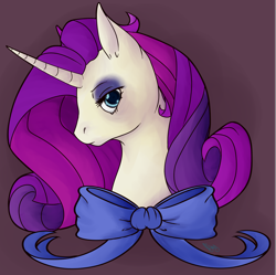 Size: 1634x1628 | Tagged: safe, artist:honestly-birdie, rarity, pony, unicorn, g4, bow, bust, curved horn, eyeshadow, horn, makeup, solo
