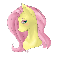 Size: 2452x2446 | Tagged: safe, artist:honestly-birdie, fluttershy, pegasus, pony, g4, blushing, bust, high res, simple background, solo, transparent background