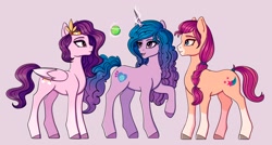 Size: 2560x1372 | Tagged: safe, artist:tanatos, izzy moonbow, pipp petals, sunny starscout, earth pony, pegasus, pony, unicorn, g5, braid, female, glowing horn, horn, izzy's tennis ball, looking at each other, magic, mare, open mouth, raised hoof, red eyes, red-eyed pipp, simple background, smiling, telekinesis, tennis ball, trio, unshorn fetlocks