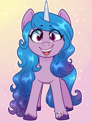 Size: 3000x4000 | Tagged: safe, artist:annakitsun3, izzy moonbow, pony, unicorn, g5, bracelet, cute, female, gradient background, izzybetes, jewelry, looking at you, mare, open mouth, solo