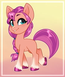 Size: 2611x3102 | Tagged: safe, artist:annakitsun3, sunny starscout, earth pony, pony, g5, blushing, braid, cute, female, high res, mare, smiling, solo, sunnybetes, unshorn fetlocks