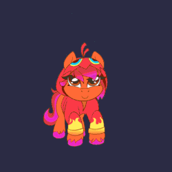 Size: 1000x1000 | Tagged: safe, artist:crowneprince, oc, oc:clarity heart, blaziken, changeling, earth pony, pony, animated, changeling horn, clothes, cute, fangs, grin, hoodie, horn, jumping, pokémon, pounce, purple changeling, shapeshifting, smiling, transformation