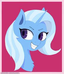 Size: 3500x4039 | Tagged: safe, artist:endo, trixie, pony, unicorn, g4, bust, chest fluff, female, fluffy, portrait, simple background, smiling, solo
