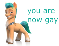 Size: 502x392 | Tagged: safe, screencap, hitch trailblazer, earth pony, pony, g5, caption, coat markings, eyebrows, grin, image macro, implied gay, looking at you, male, reflection, simple background, smiling, smiling at you, socks (coat markings), solo, stallion, teeth, text, unshorn fetlocks, white background