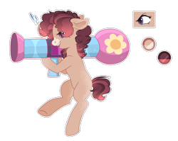 Size: 2888x2296 | Tagged: safe, artist:magicallightsentryyt, oc, oc only, oc:cherry cupcake, earth pony, pony, base used, coat markings, facial markings, female, high res, mare, offspring, parent:cheese sandwich, parent:pinkie pie, parents:cheesepie, party bazooka, rocket, rocket launcher, simple background, snip (coat marking), solo, transparent background