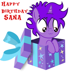 Size: 1172x1217 | Tagged: safe, artist:anime-equestria, artist:twilight_memes, edit, oc, oc:jão, pony, unicorn, happy birthday, horn, present, solo, unicorn oc