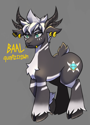 Size: 1497x2090 | Tagged: safe, artist:dorpapu, oc, goat, original species, baal, cloven hooves, ear piercing, ear tag, earring, horns, jewelry, original character do not steal, piercing
