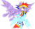 Size: 1779x1508 | Tagged: safe, artist:oddwarg, part of a set, rainbow blaze, rainbow dash, pegasus, pony, g4, duo, female, filly, filly rainbow dash, flying, flying lesson, learning to fly, simple background, tail, tail pull, training, white background, younger