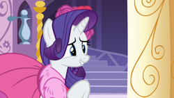 Size: 1920x1080 | Tagged: safe, screencap, rarity, pony, unicorn, g4, no second prances, carousel boutique, clothes, cropped, cute, dress, female, flower, grin, mare, nervous, nervous smile, raised hoof, raribetes, rose, smiling, solo, teeth