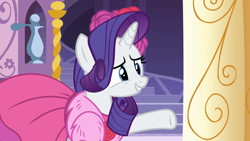 Size: 1920x1080 | Tagged: safe, screencap, rarity, pony, unicorn, g4, no second prances, carousel boutique, clothes, cropped, cute, dress, female, flower, grin, mare, nervous, nervous smile, raised hoof, raribetes, rose, smiling, solo, teeth