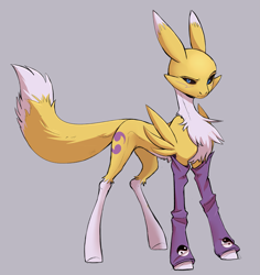Size: 2073x2193 | Tagged: safe, artist:1an1, pony, renamon, black sclera, chest fluff, digimon, gray background, high res, ponified, simple background, solo