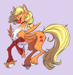 Size: 2261x2323 | Tagged: safe, artist:1an1, applejack, earth pony, pony, g4, apple, body freckles, chest fluff, food, freckles, high res, leg warmers, mouth hold, unshorn fetlocks