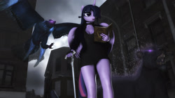 Size: 2560x1440 | Tagged: safe, artist:artempredator, twilight sparkle, alicorn, bird, anthro, g4, 3d, book, breasts, cane, cleavage, devil may cry 5, griffon (devil may cry 5), shadow (devil may cry 5), solo, source filmmaker, twilight sparkle (alicorn), v (devil may cry)