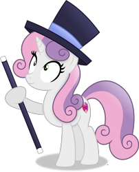 Size: 4574x5648 | Tagged: safe, artist:anime-equestria, sweetie belle, pony, unicorn, g4, cane, female, happy, hat, hoof hold, looking up, mare, older, older sweetie belle, simple background, smiling, solo, top hat, transparent background, vector