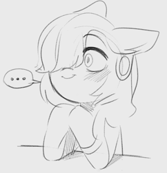 Size: 1933x1993 | Tagged: safe, artist:opossum_imoto, oc, oc only, pony, ..., blushing, ear piercing, earring, grayscale, jewelry, monochrome, piercing, smiling, solo