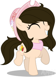 Size: 1246x1720 | Tagged: safe, artist:amgiwolf, oc, oc only, oc:huny, earth pony, pony, clothes, earth pony oc, eyelashes, female, filly, grin, hat, raised hoof, scarf, simple background, smiling, solo, transparent background, witch hat