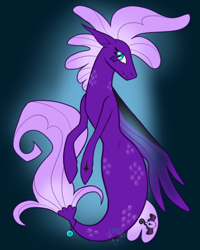 Size: 1200x1500 | Tagged: safe, artist:franzmewdrache, oc, oc only, pegasus, pony, seapony (g4), blue eyes, fin wings, flowing mane, flowing tail, logo, male, seaponified, simple background, smiling, solo, species swap, underwater, water, wings