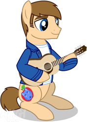 Size: 1149x1614 | Tagged: safe, artist:amgiwolf, oc, oc only, oc:applewolf, earth pony, pony, clothes, earth pony oc, guitar, male, musical instrument, simple background, sitting, smiling, solo, stallion, transparent background